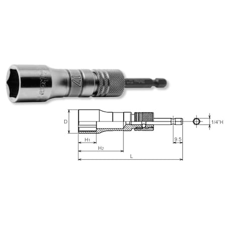 Long Socket 21mm 6 Point 111mm Exchangeable Drive Shank1/4 Hex Drive